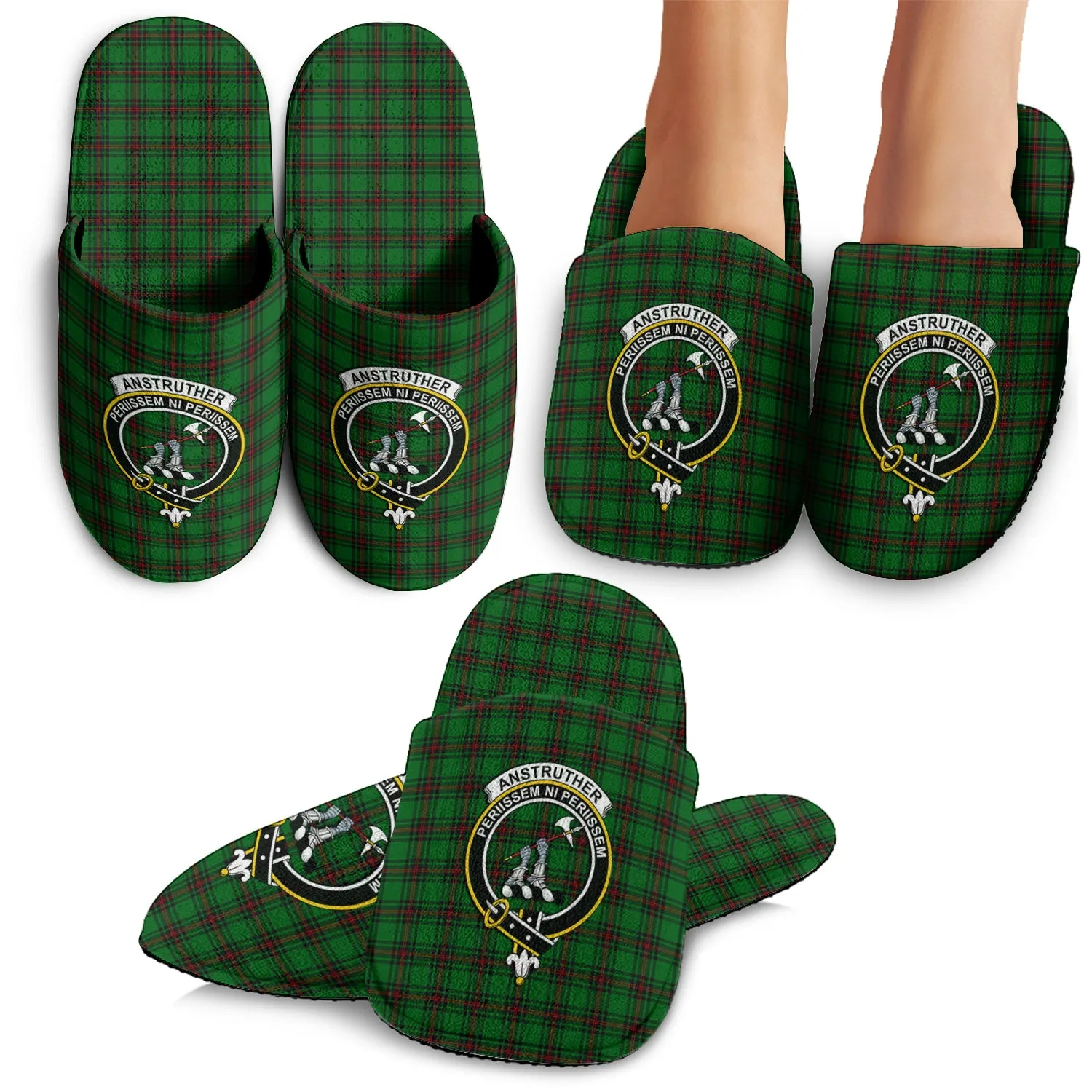 Anstruther Tartan Home Slippers with Family Crest