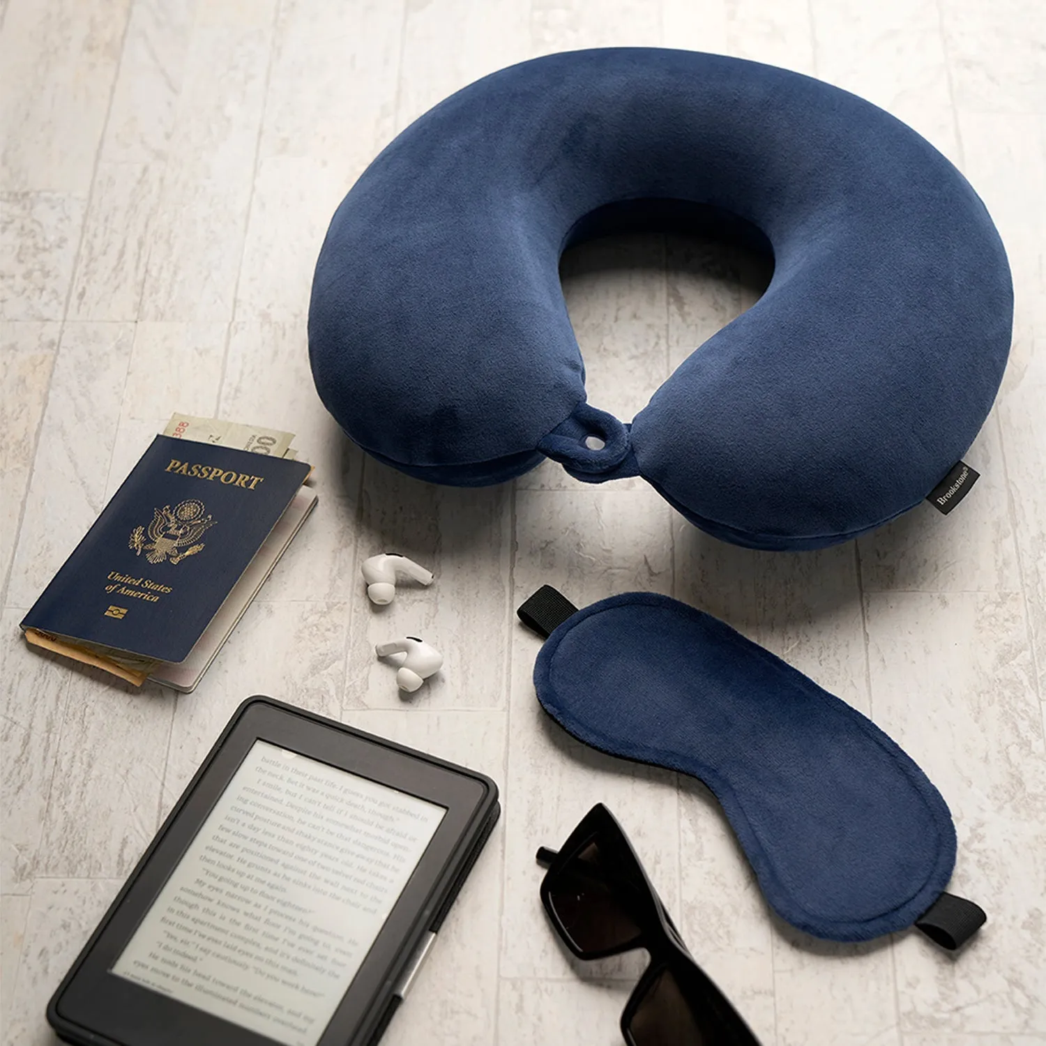 Brookstone Memory Foam Travel Neck Pillow and Eye Mask Set