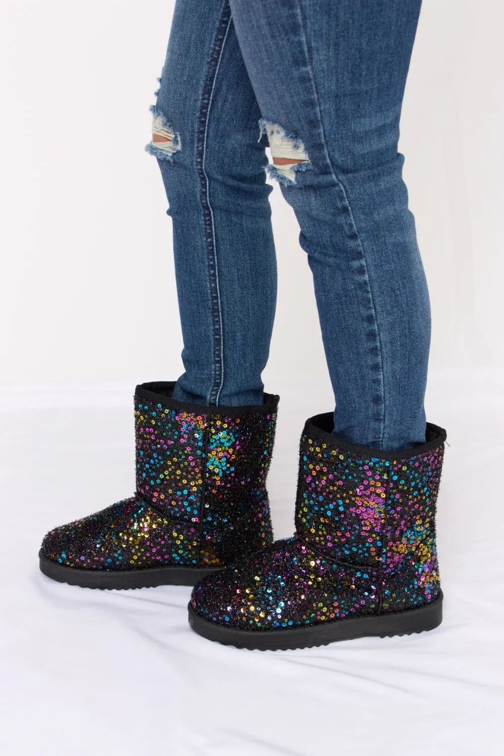 Cadence Sequin Thermal Flat Booties - Black Multi