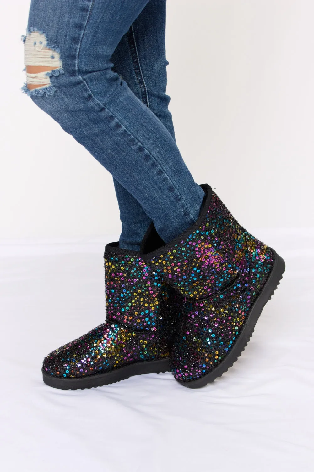 Cadence Sequin Thermal Flat Booties - Black Multi