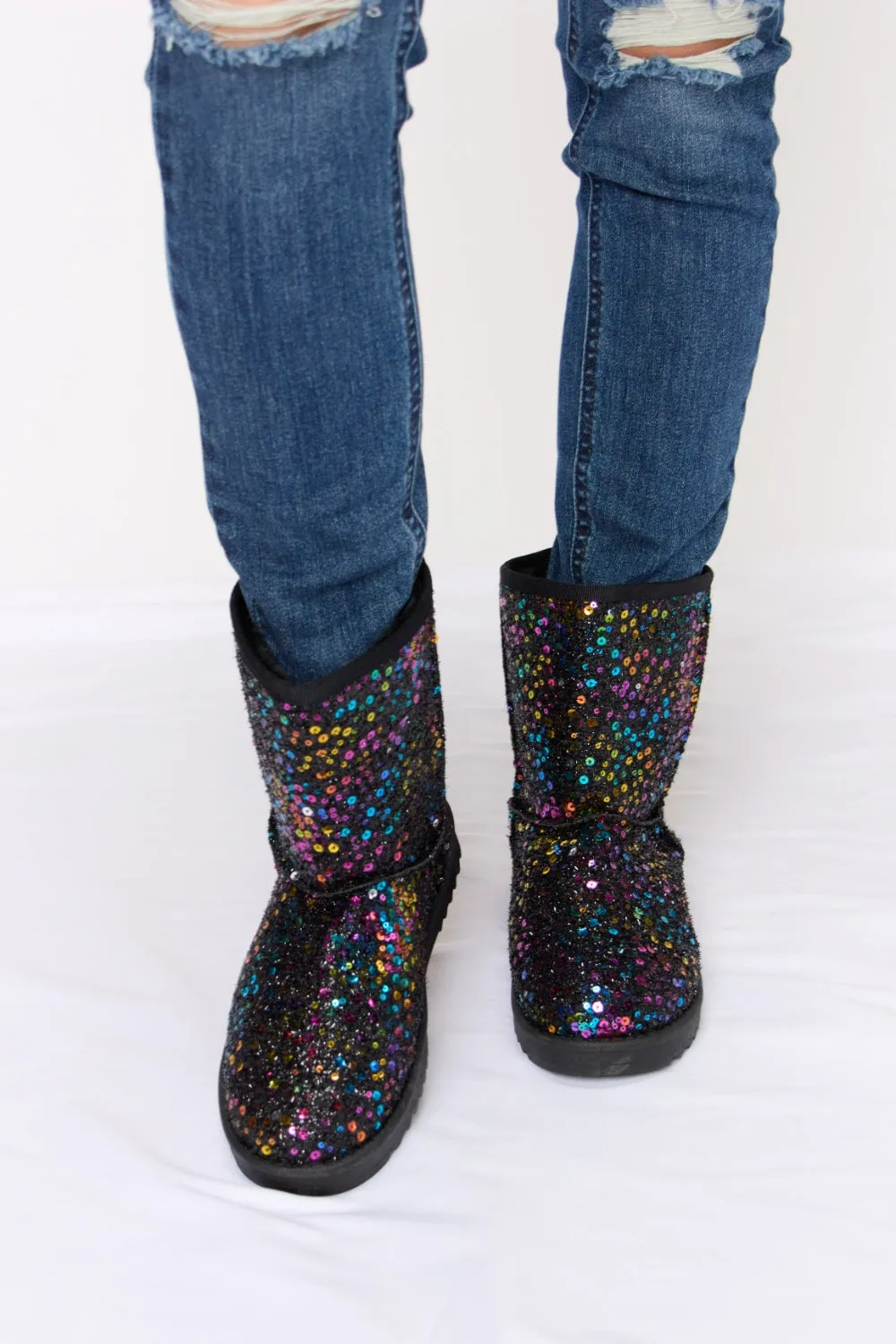 Cadence Sequin Thermal Flat Booties - Black Multi