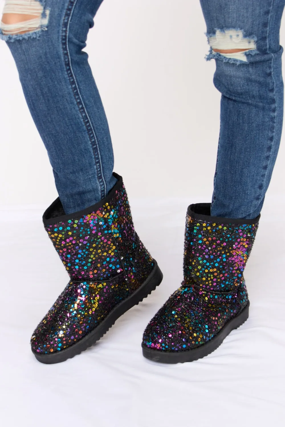 Cadence Sequin Thermal Flat Booties - Black Multi