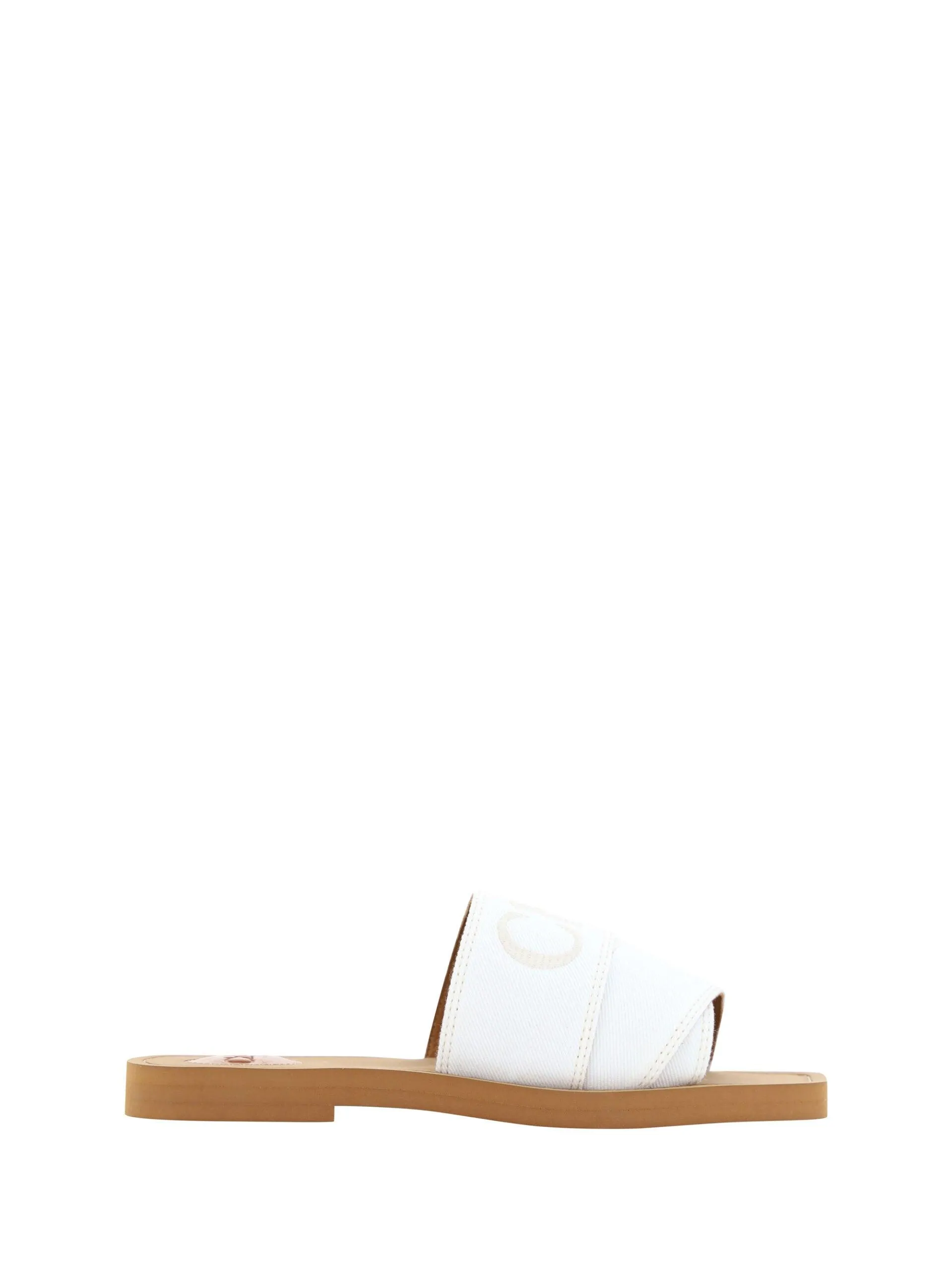 Chloé White Cotton Slides Woody Sandals