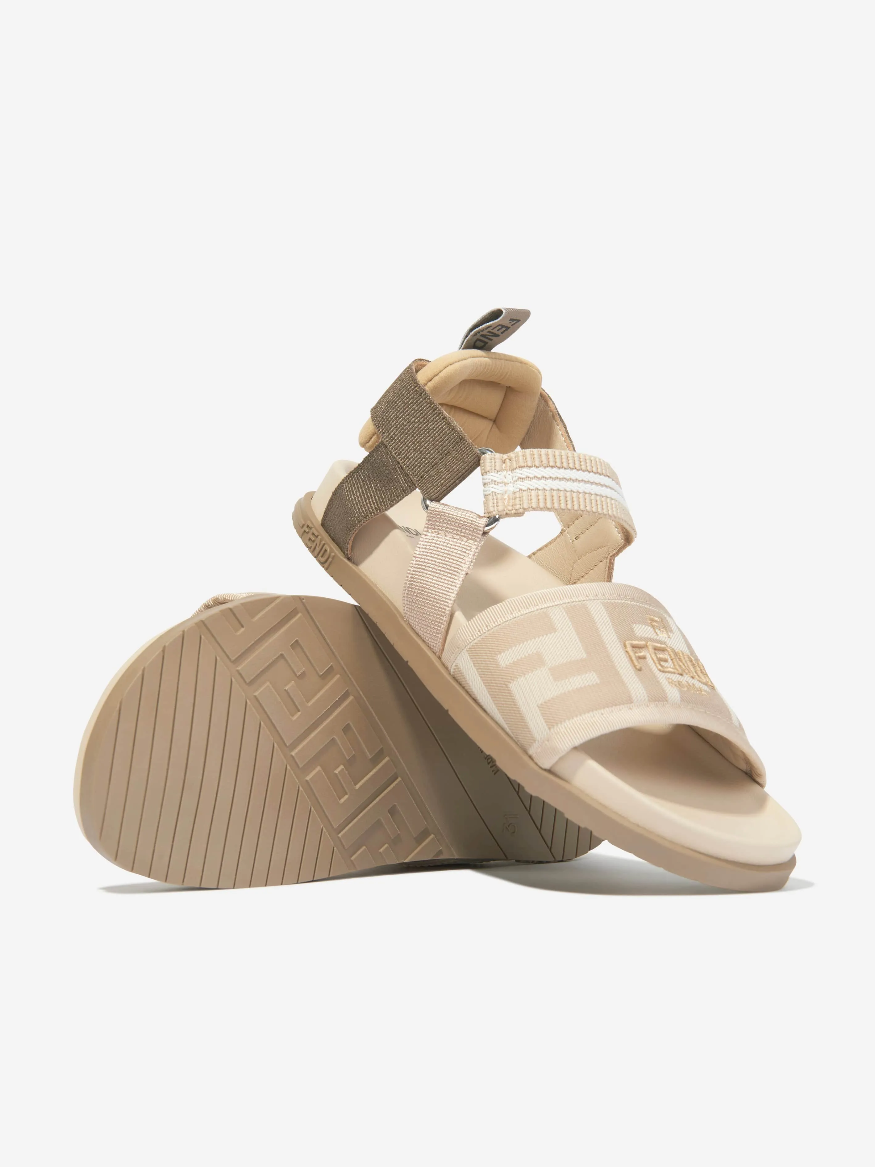 Fendi Girls FF Logo Sandals in Beige