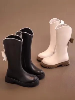 Girls Winter Bow Riding Boots with Pearls By Liv and Mia