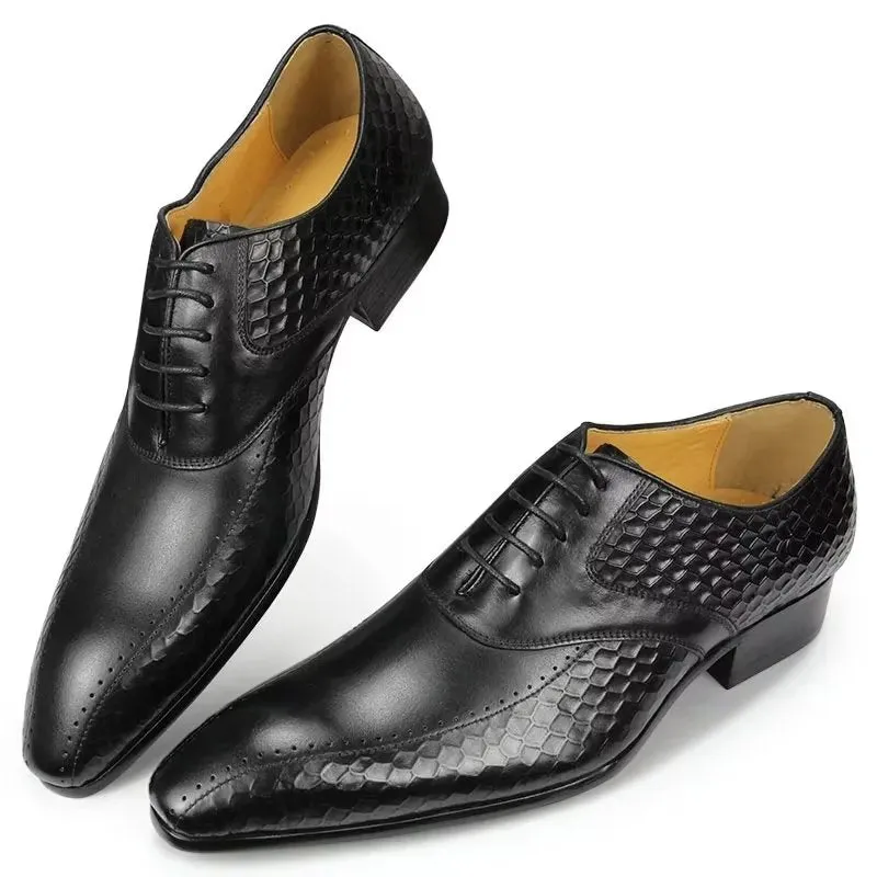 GroomLuxe Classy Brogue Leather Wedding Shoes