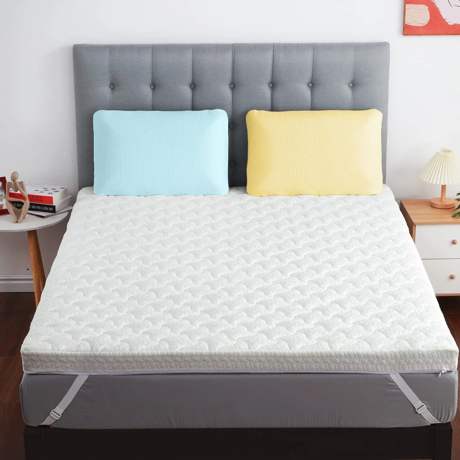 HOMHOUGO Mattress Topper Medium Firm Memory Foam 4-Inch Triple Layer Bed Topper - King