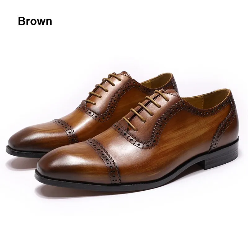 Italy Style Luxury Mens Dress Shoes Genuine Calf Leather Business Formal Oxford Shoes Lace Up Handmade Brogue Shoes for Men