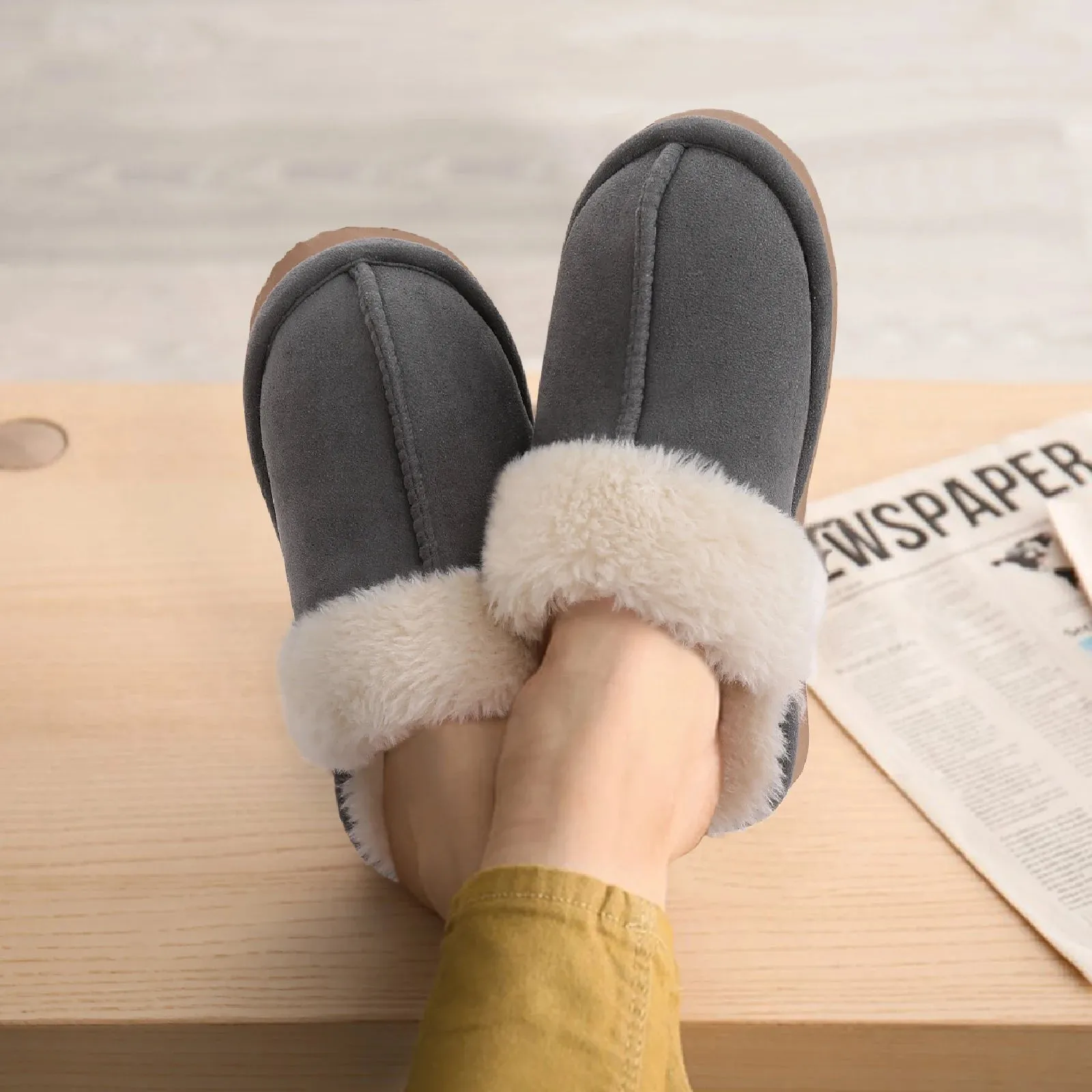 Litfun Winter Fur Slippers Women Men 2023 Home Suede Mules Short Plush Slippers New Fashion Indoor Warm Cozy Fuzzy Flats Slides