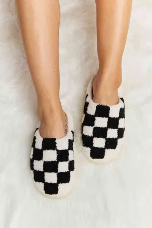 Melody Checkered Print Plush Slide Slippers - 4 Colors