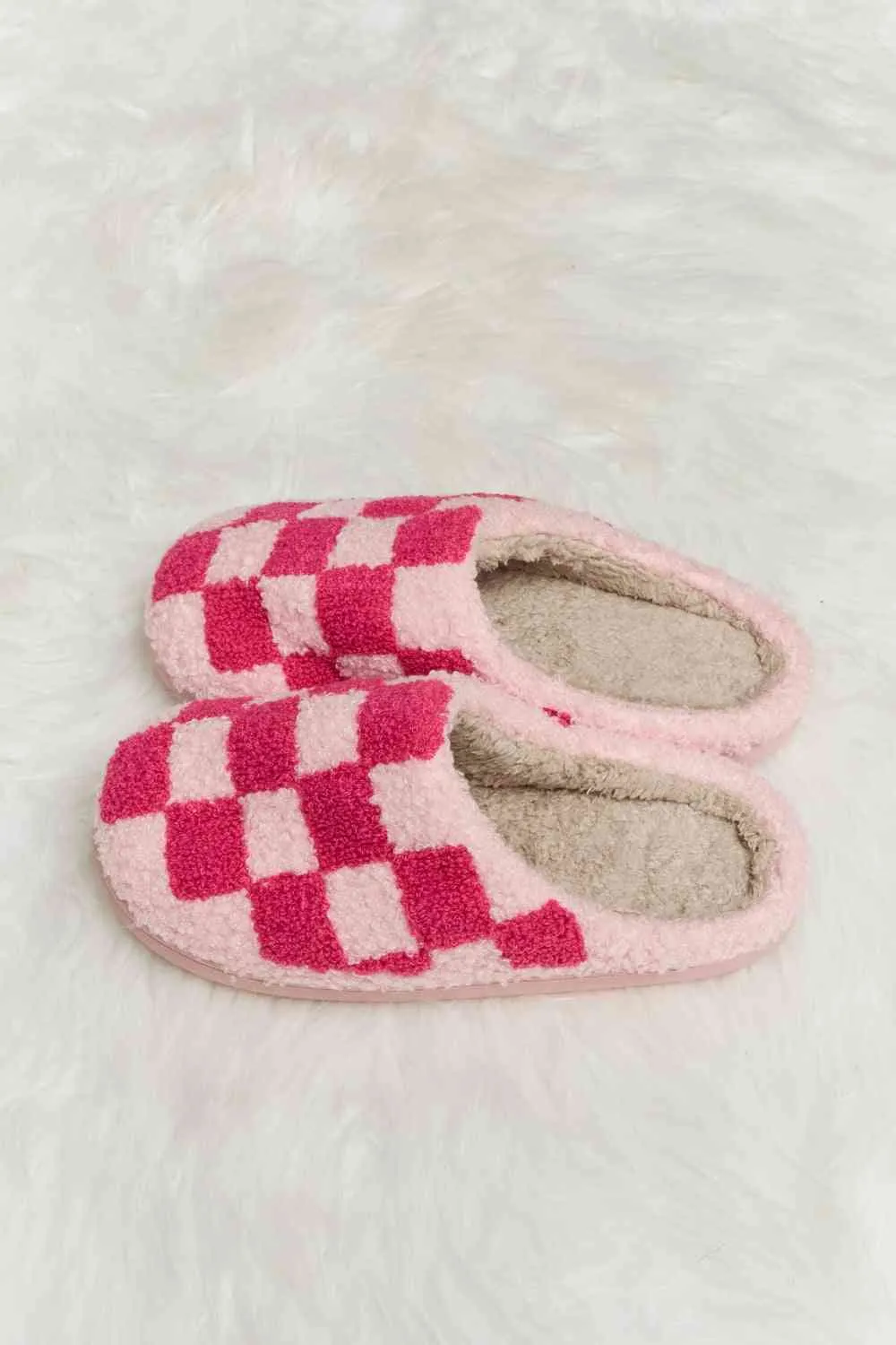 Melody Checkered Print Plush Slide Slippers - 4 Colors