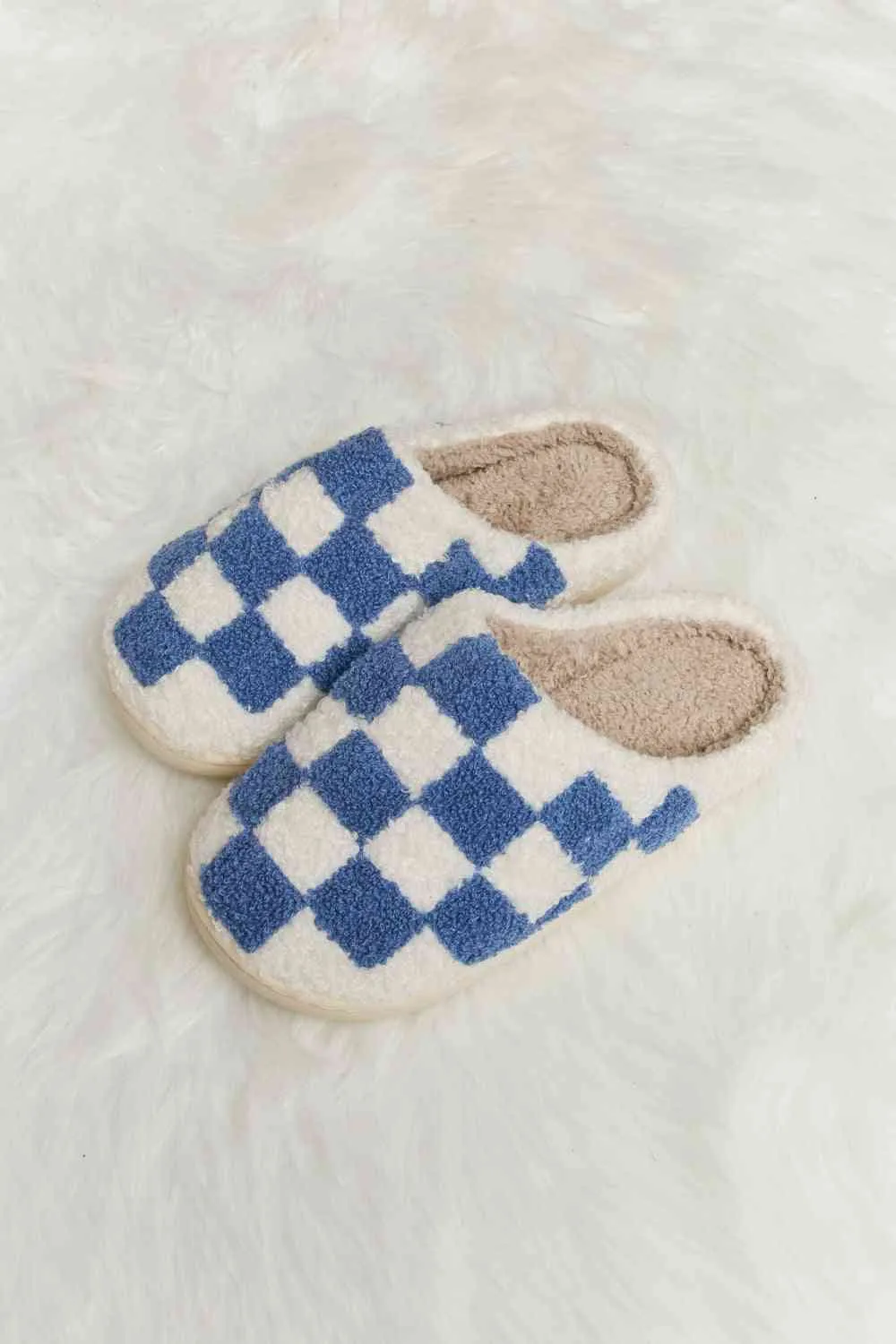 Melody Checkered Print Plush Slide Slippers - 4 Colors