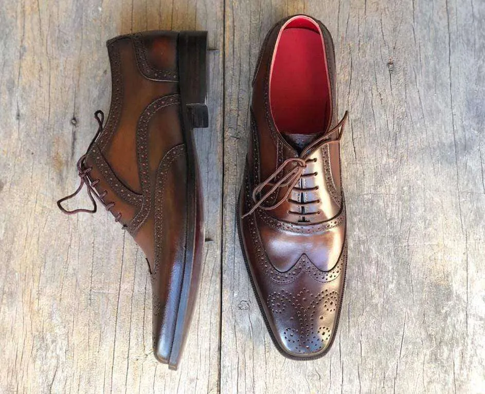 Men's Brown Wing Tip Brogue Leather Shoe