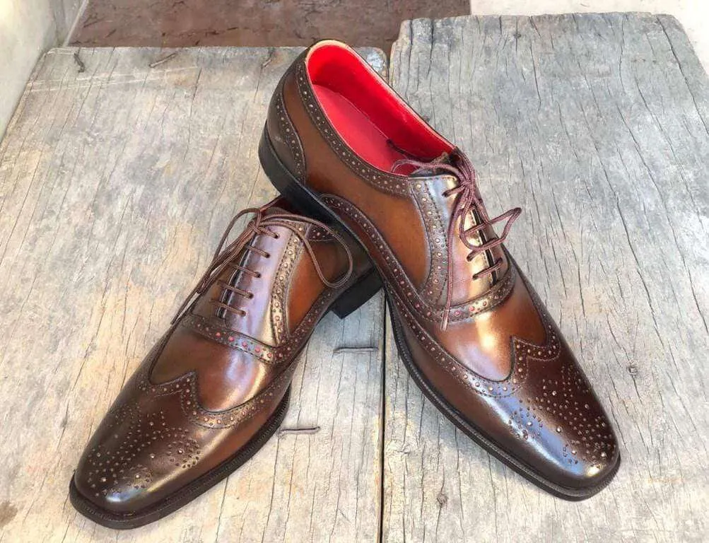 Men's Brown Wing Tip Brogue Leather Shoe