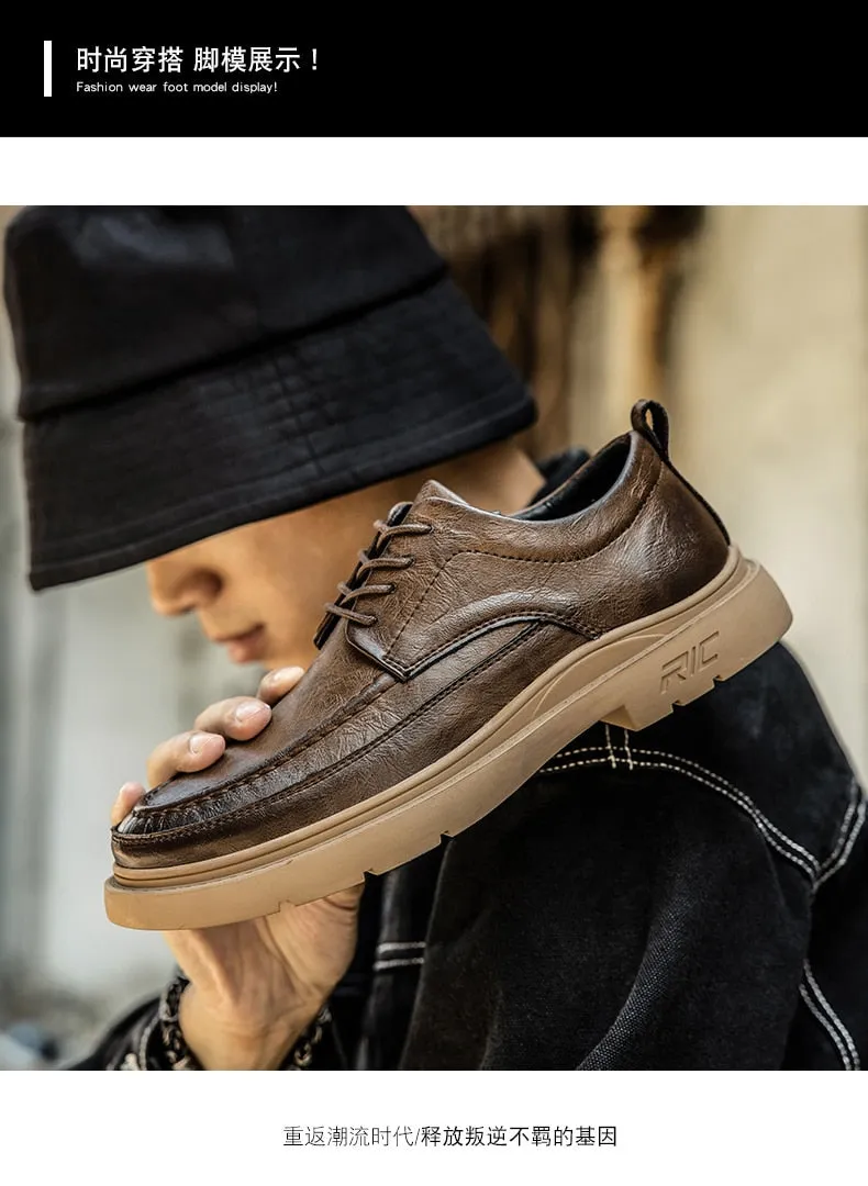 New Retro Men's Casual Shoes Fashion Lace Up Cow Leather Shoes Men Business Dress Shoes Brogue Style Tooling Shoes Male Footwear