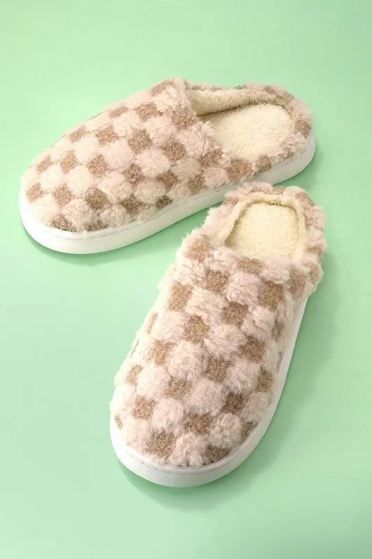 Plush Checkered Slippers - 3 Colors Available