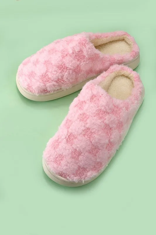 Plush Checkered Slippers - 3 Colors Available