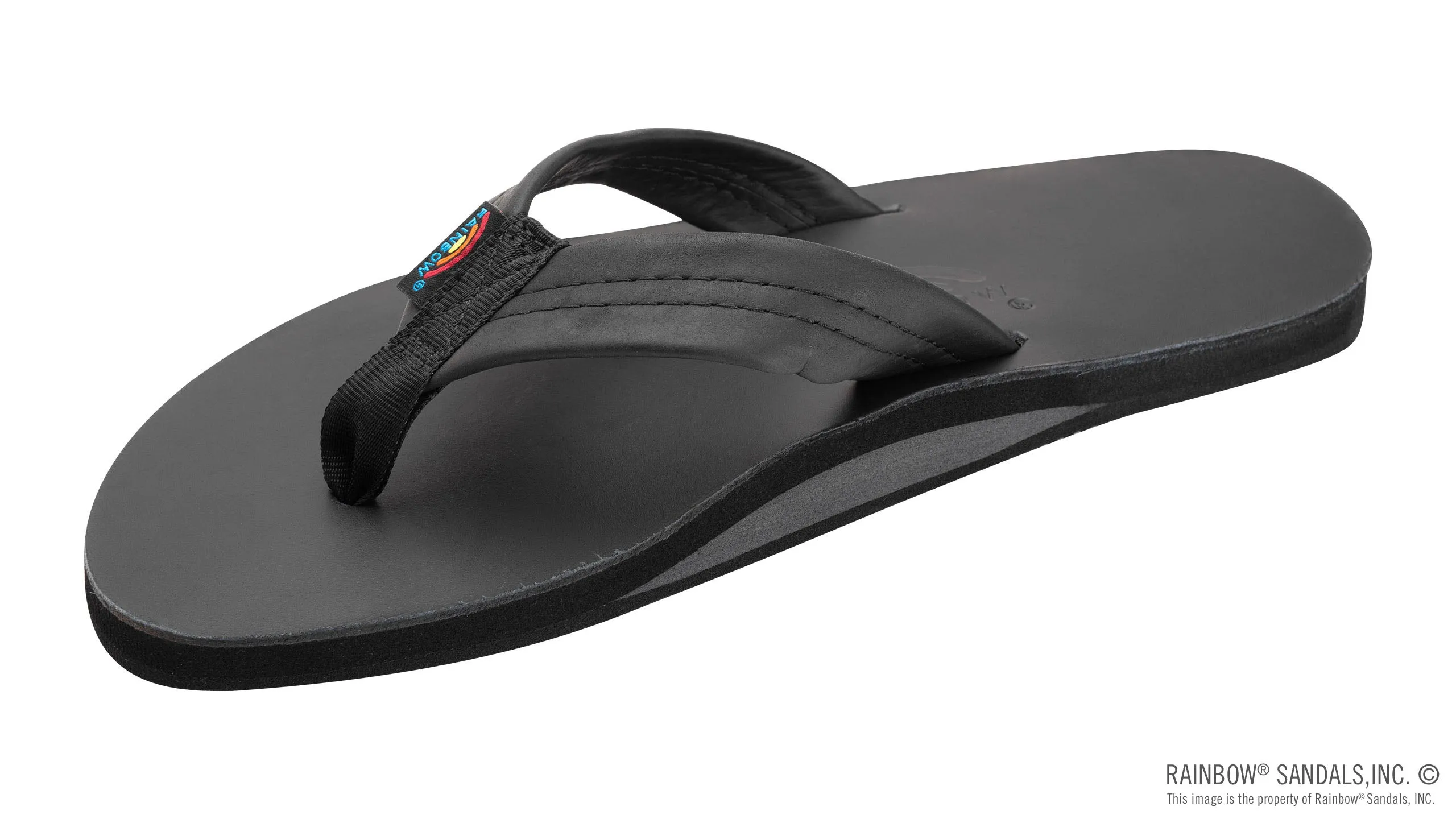 Rainbow Premier Leather Single Layer Sandals - Black