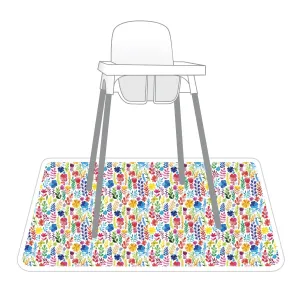 Rainbow Watercolor Floral Splash Mat - A Waterproof Catch-All for Highchair Spills and More!