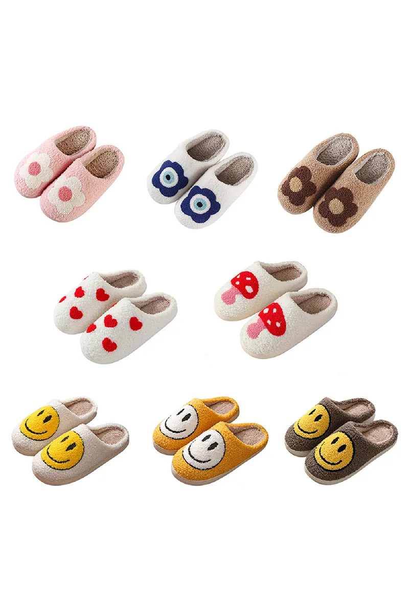 Smiley Ivory Plush Cozy Slippers