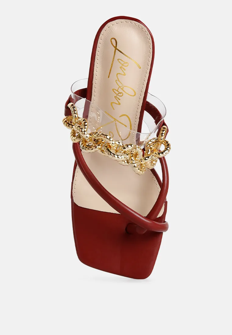 Social Bee Link Chain Embellished Heel Sandals