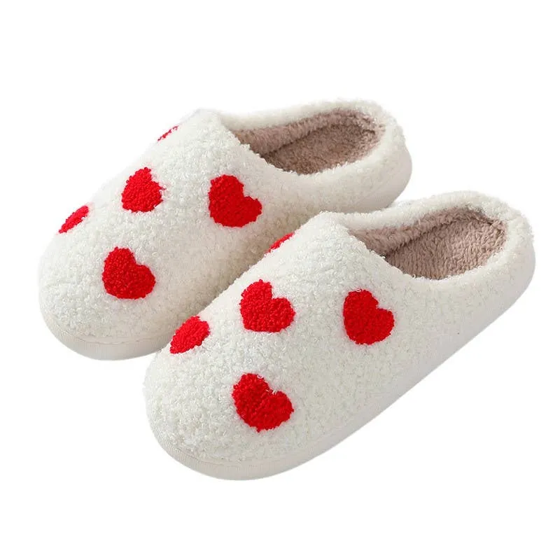 Soft Plush Mushroom Heart Rainbow Slippers