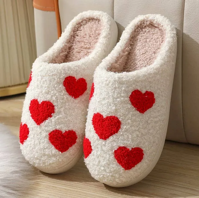 Soft Plush Mushroom Heart Rainbow Slippers