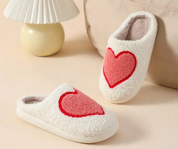 Soft Plush Mushroom Heart Rainbow Slippers