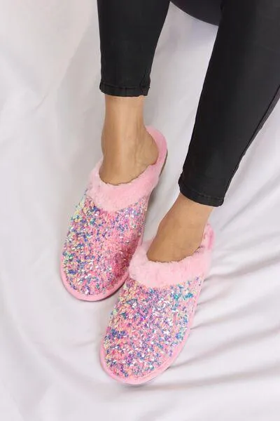 Sparkle Confetti Sequin Plush Slippers