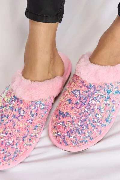 Sparkle Confetti Sequin Plush Slippers