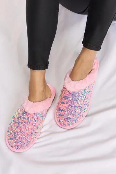 Sparkle Confetti Sequin Plush Slippers