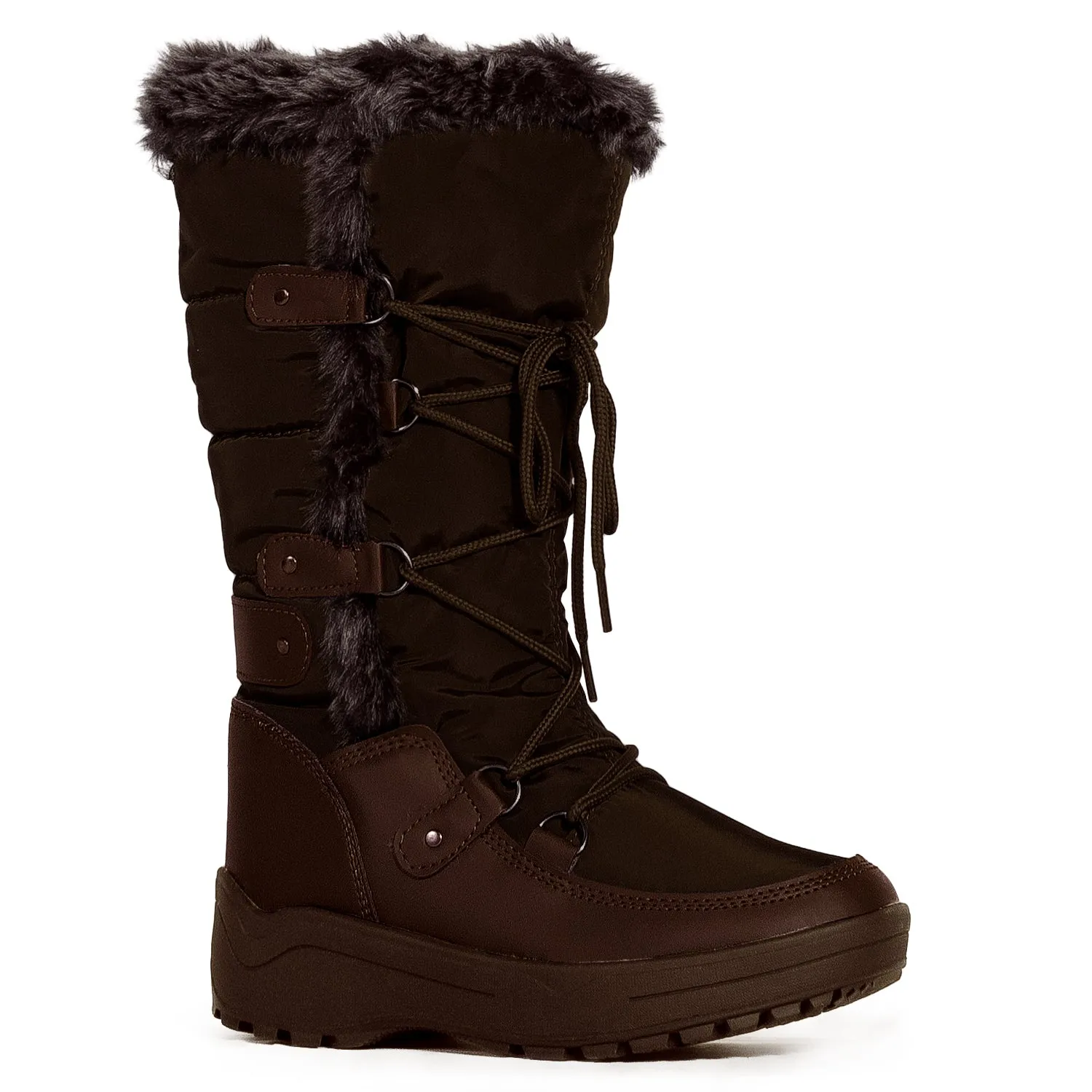 Waterproof Warm Fur Lined Cold Weather Snow Rain Boots BROWN