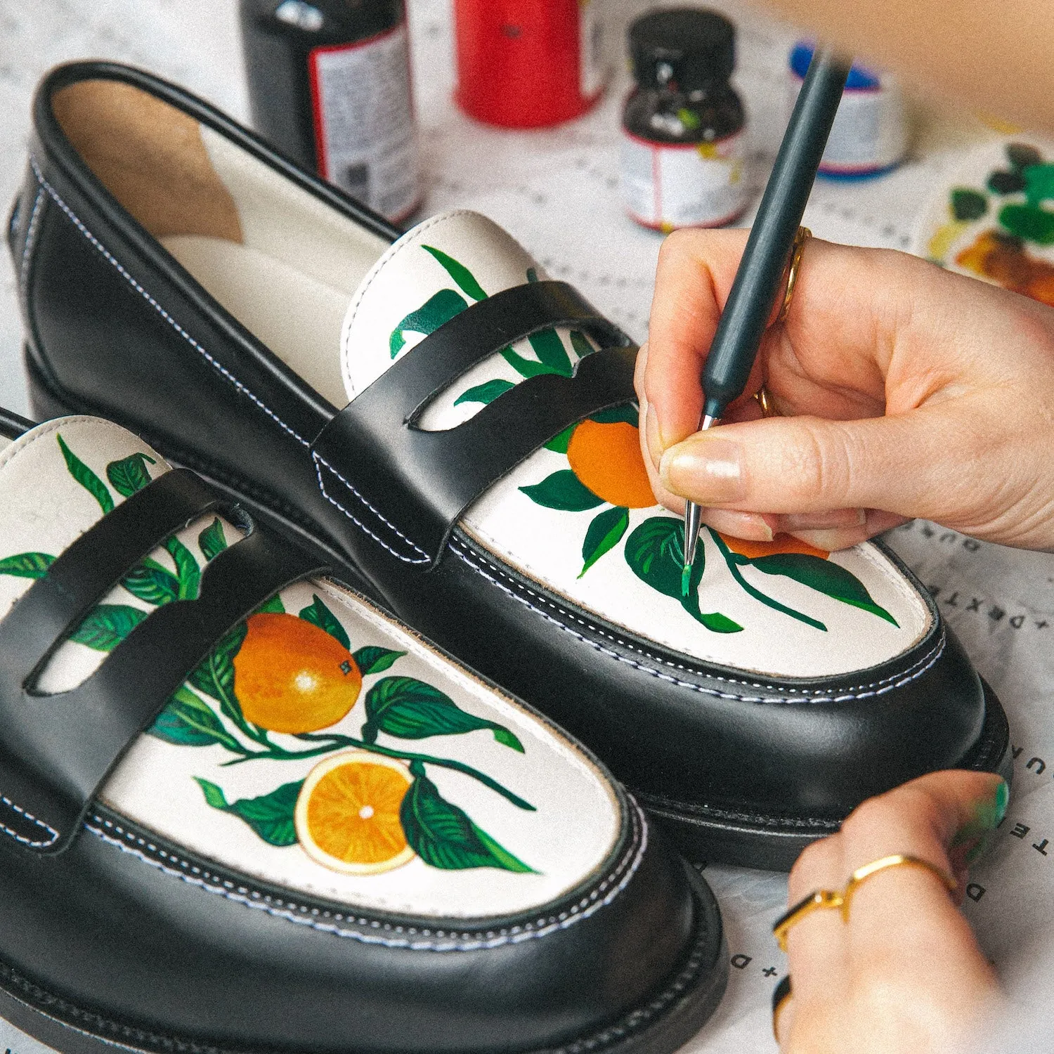 Wilde Hand-Painted Orange Penny Loafer - Men's