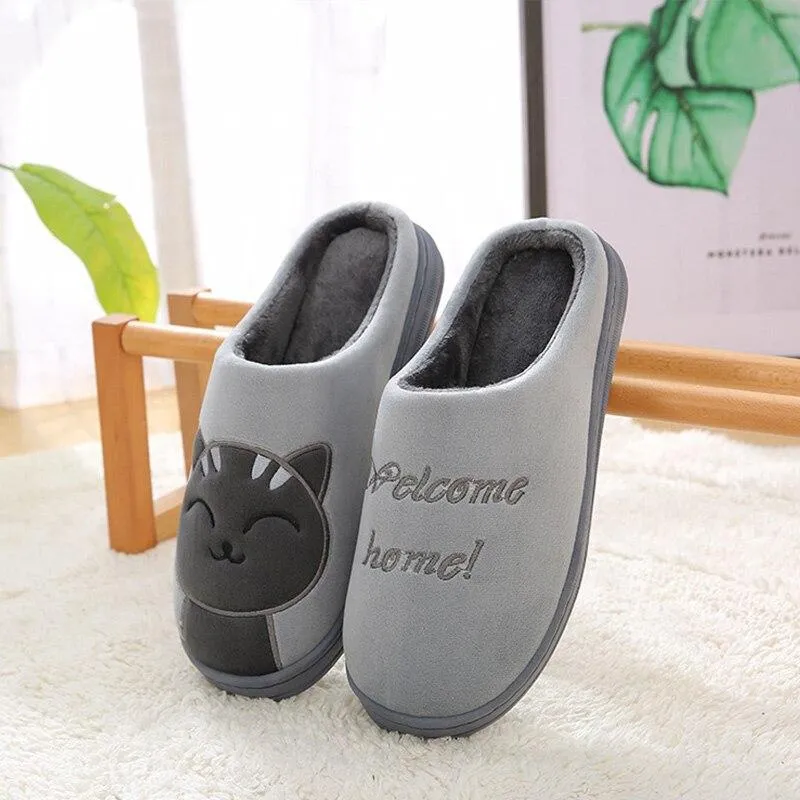 Women Winter Warm Home Soft Plush Cat Slip On Slippers