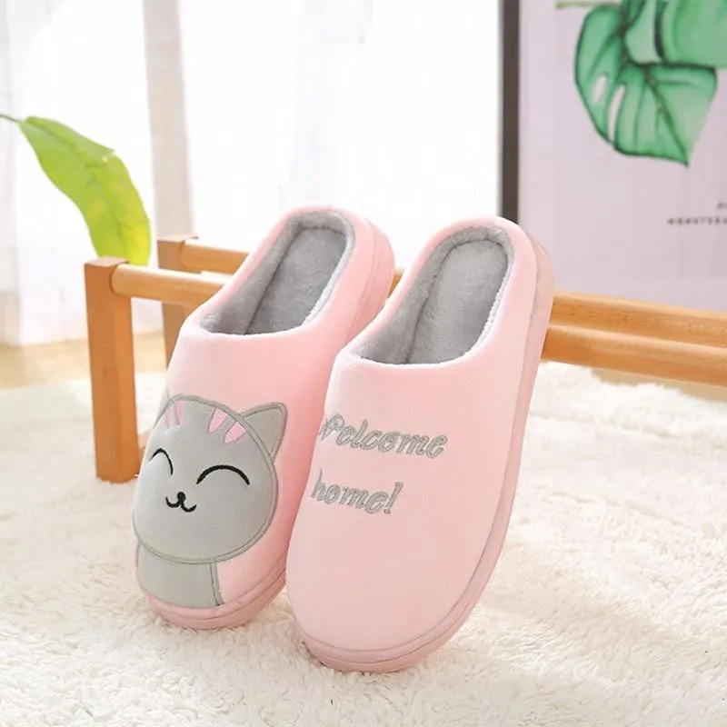 Women Winter Warm Home Soft Plush Cat Slip On Slippers