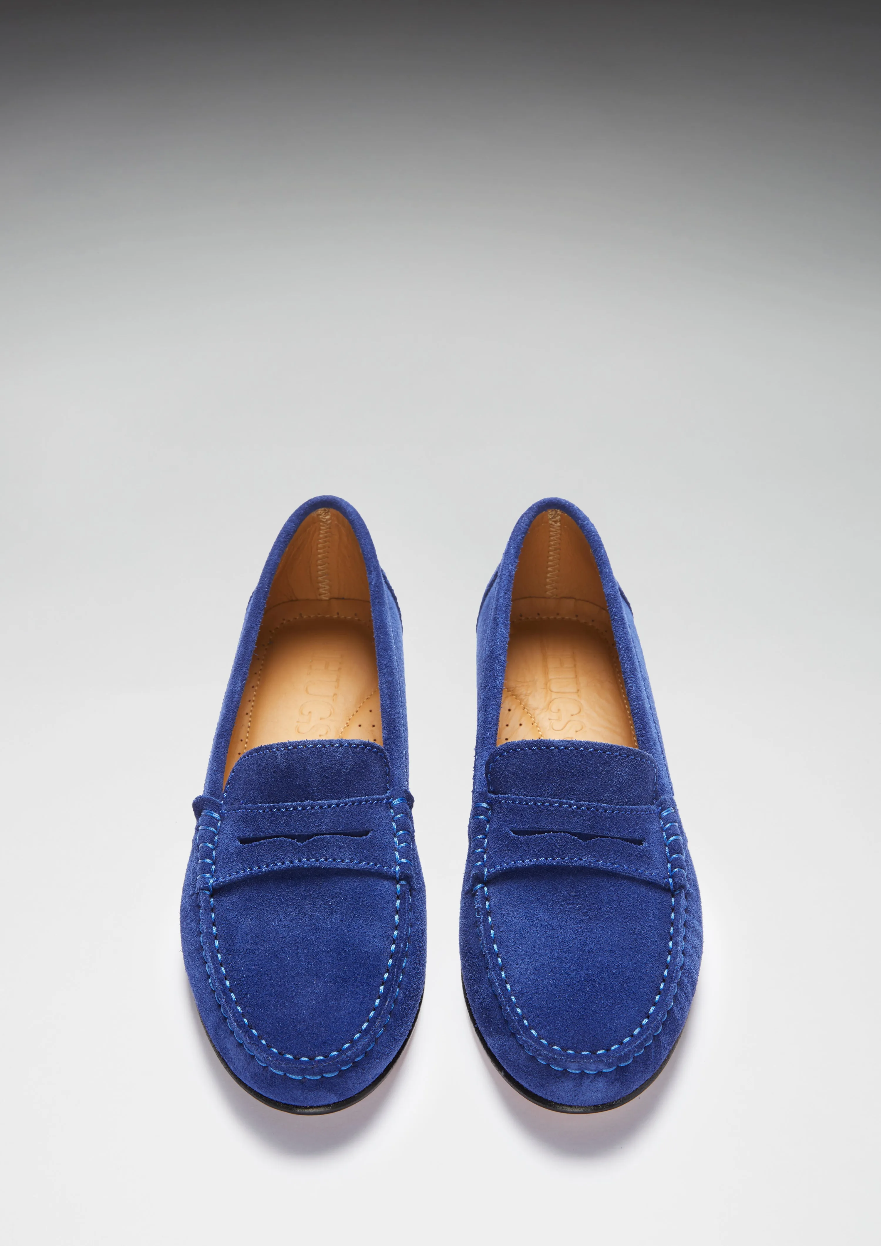 Women's Penny Loafers Leather Sole, ink blue suede