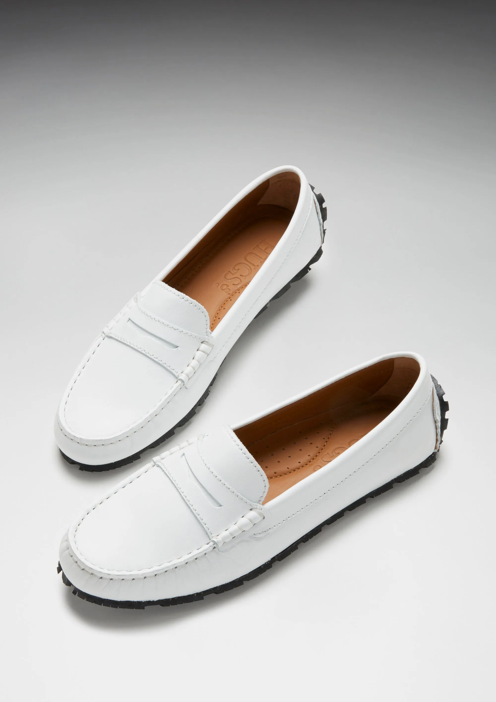 Women's Tyre Sole Penny Loafers, white leather